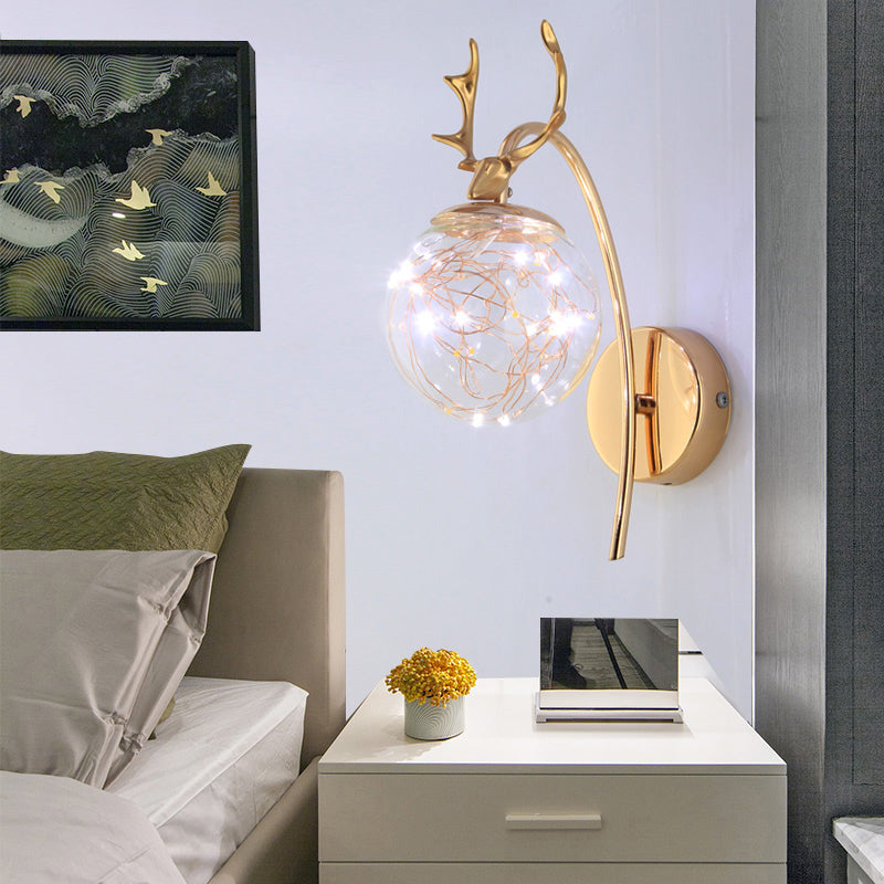 Nordic Style Iron Wall Light Ball Shape LED Wall Lamp with Glass Shade for Bedroom