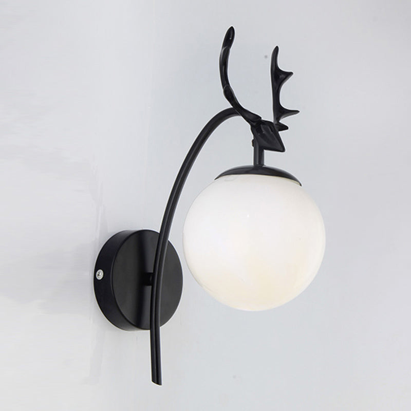 Nordic Style Iron Wall Light Ball Shape LED Wall Lamp with Glass Shade for Bedroom