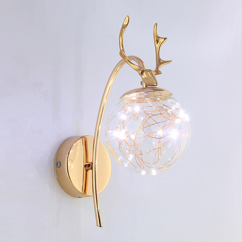 Nordic Style Iron Wall Light Ball Shape LED Wall Lamp with Glass Shade for Bedroom