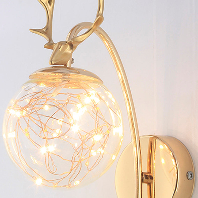 Nordic Style Iron Wall Light Ball Shape LED Wall Lamp with Glass Shade for Bedroom