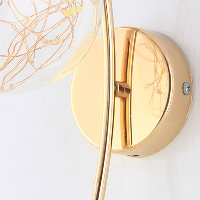 Nordic Style Iron Wall Light Ball Shape LED Wall Lamp with Glass Shade for Bedroom