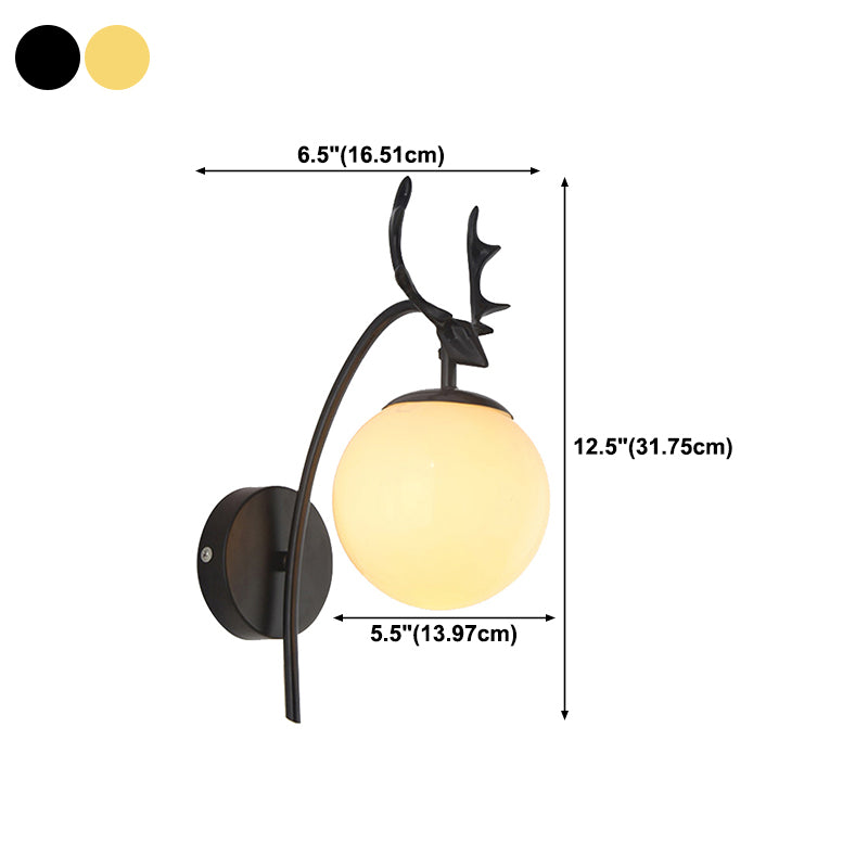 Nordic Style Iron Wall Light Ball Shape LED Wall Lamp with Glass Shade for Bedroom