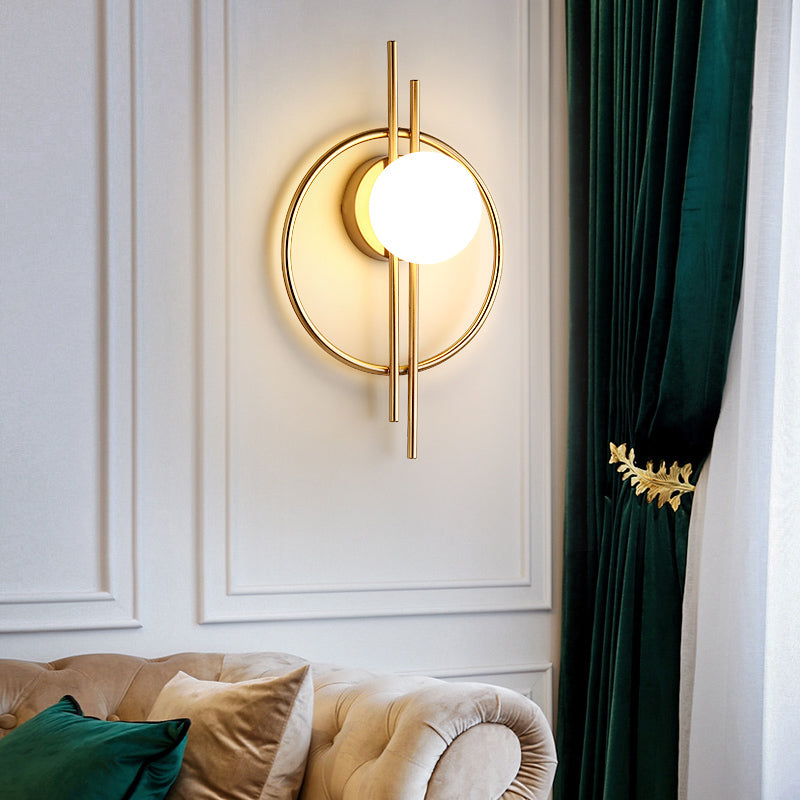 Nordic Style Iron Wall Light Circle Shape LED Wall Lamp with Glass Shade for Bedroom
