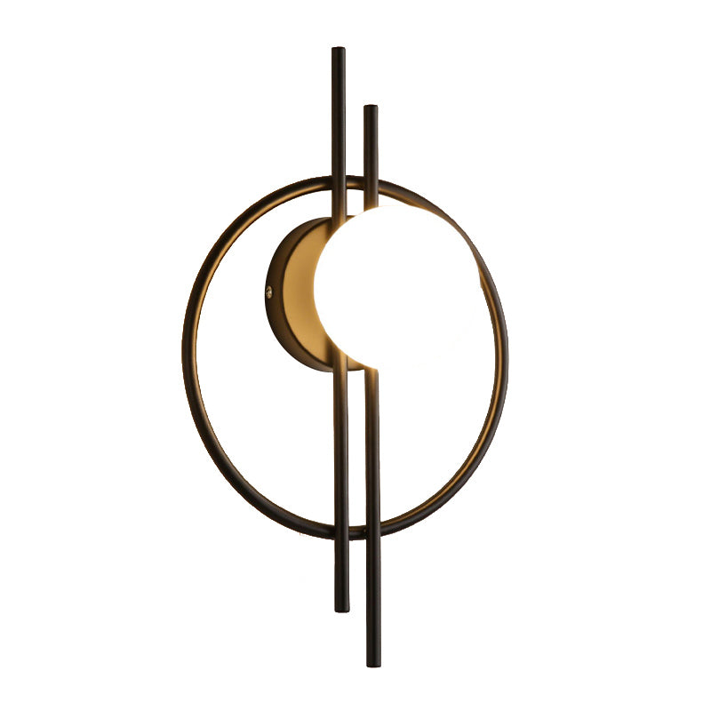 Nordic Style Iron Wall Light Circle Shape LED Wall Lamp with Glass Shade for Bedroom