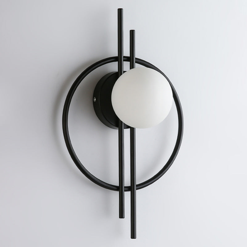 Nordic Style Iron Wall Light Circle Shape LED Wall Lamp with Glass Shade for Bedroom