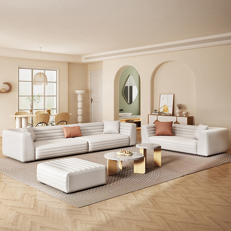 Contemporary Standard Tight Back Square Arm Sofa Couch in White