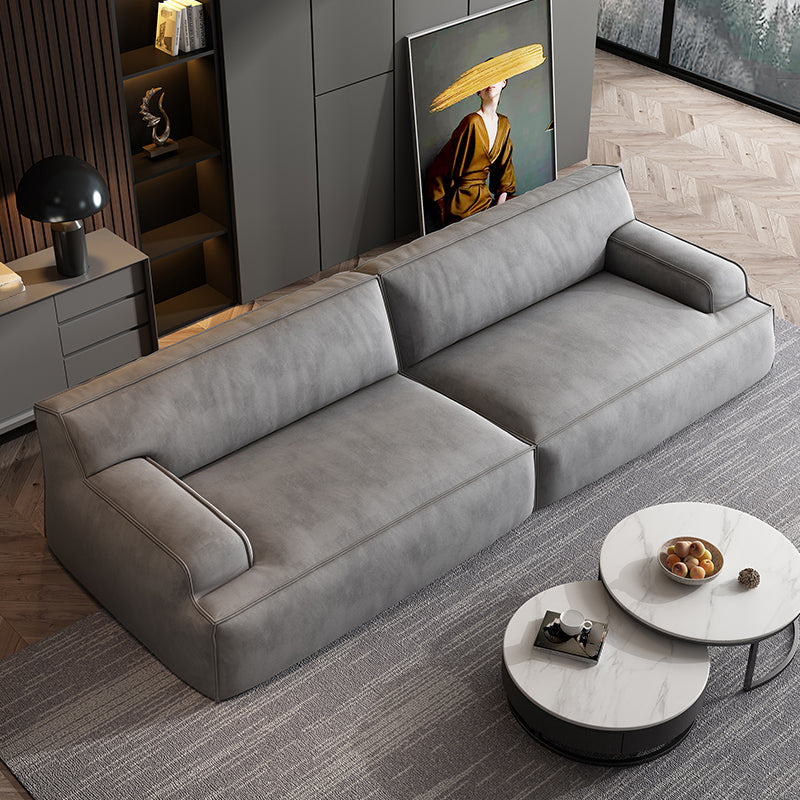 Standard Contemporary Tight Back Recessed Arm Sofa Couch in Grey
