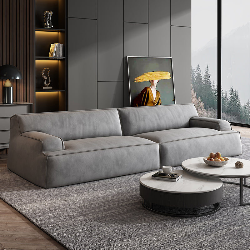 Standard Contemporary Tight Back Recessed Arm Sofa Couch in Grey