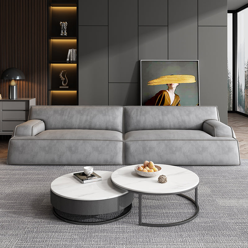 Standard Contemporary Tight Back Recessed Arm Sofa Couch in Grey