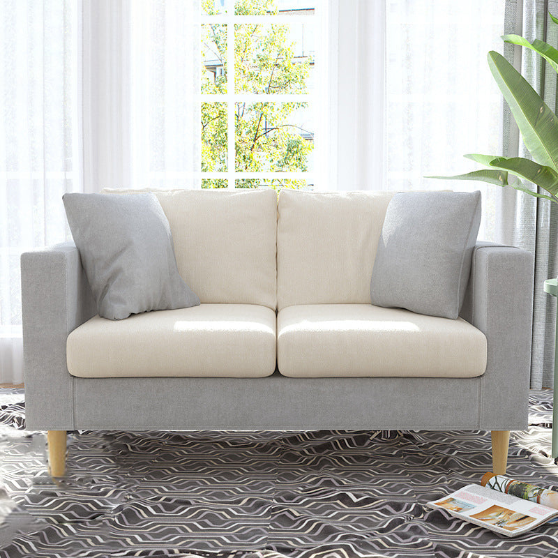 Contemporary White Cushions Standard Square Arm Stationary Sofa