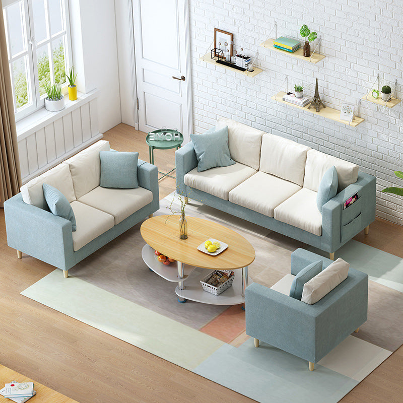 Contemporary White Cushions Standard Square Arm Stationary Sofa