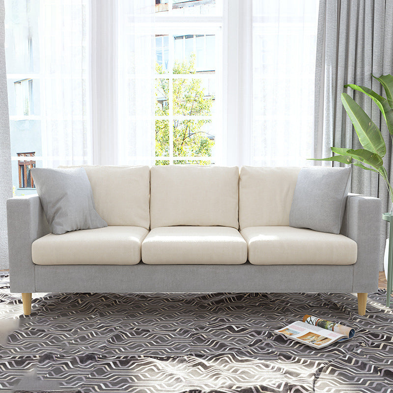 Contemporary White Cushions Standard Square Arm Stationary Sofa