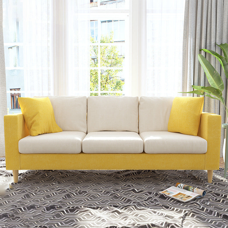 Contemporary White Cushions Standard Square Arm Stationary Sofa