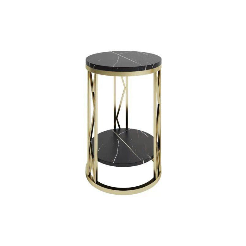 12.65-inch Tall 1-Shelf Contemporary Nightstand Stone Top Nightstand in White/Black