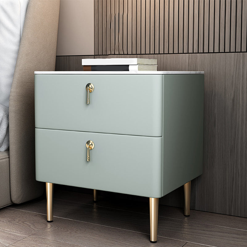 Solid Wood Frame 2 Drawer Leather Gold Table Legs Multi Color Choice Nightstand