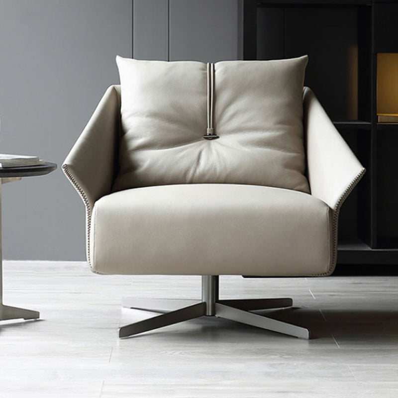 Solid Color Faux Leather Arms Included Swivel with Cushion Barrel Chair