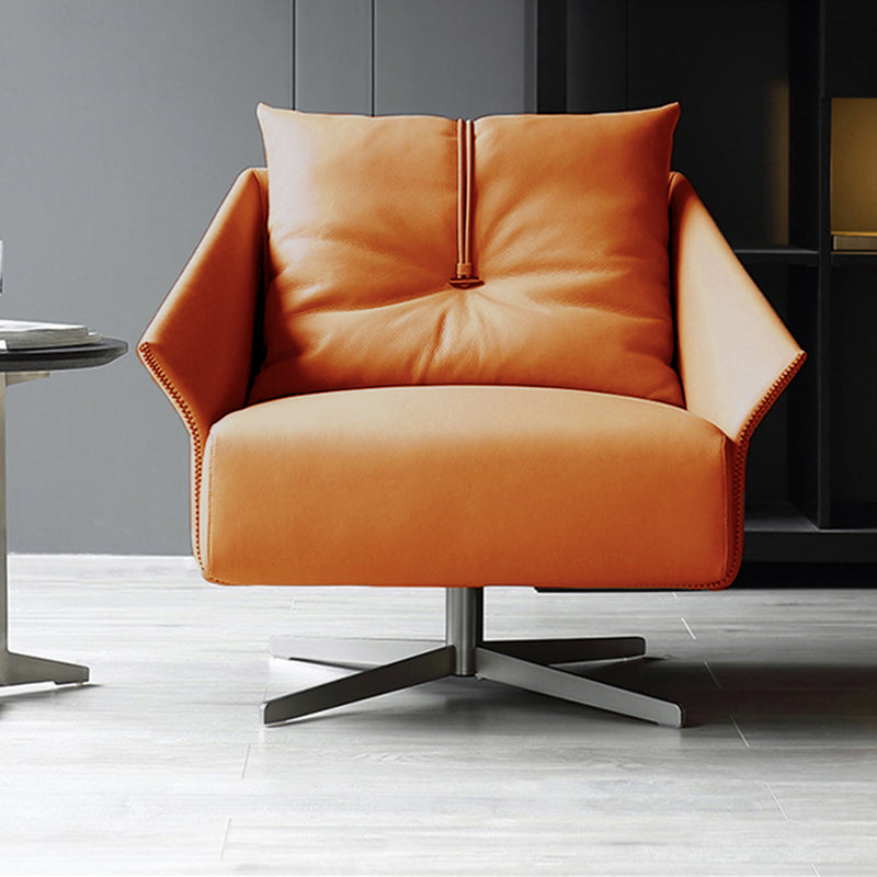 Solid Color Faux Leather Arms Included Swivel with Cushion Barrel Chair