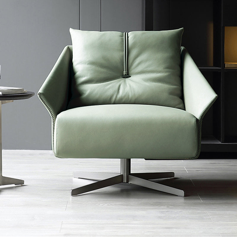 Solid Color Faux Leather Arms Included Swivel with Cushion Barrel Chair