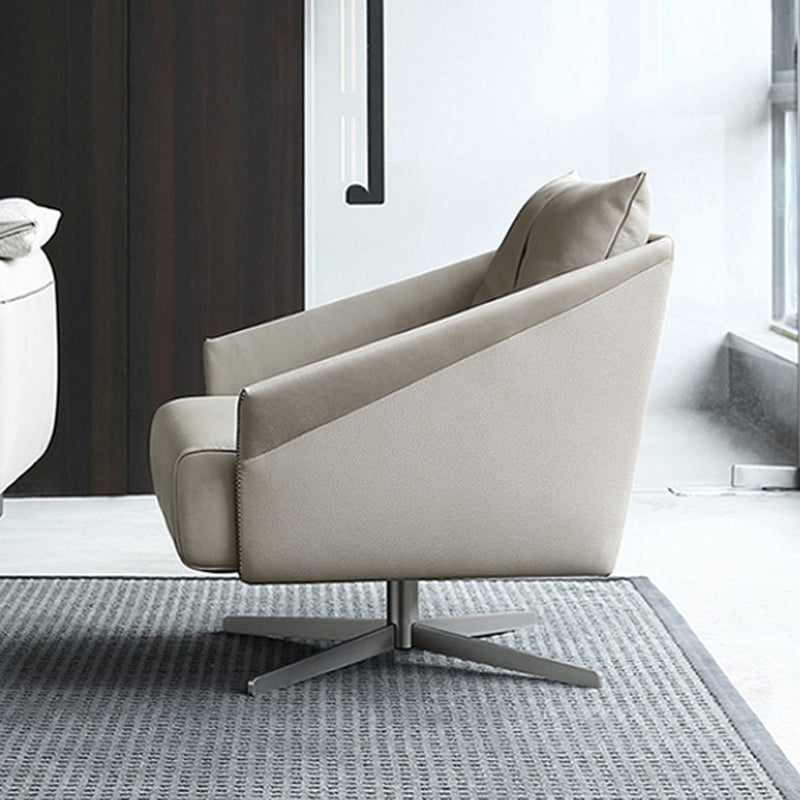 Solid Color Faux Leather Arms Included Swivel with Cushion Barrel Chair