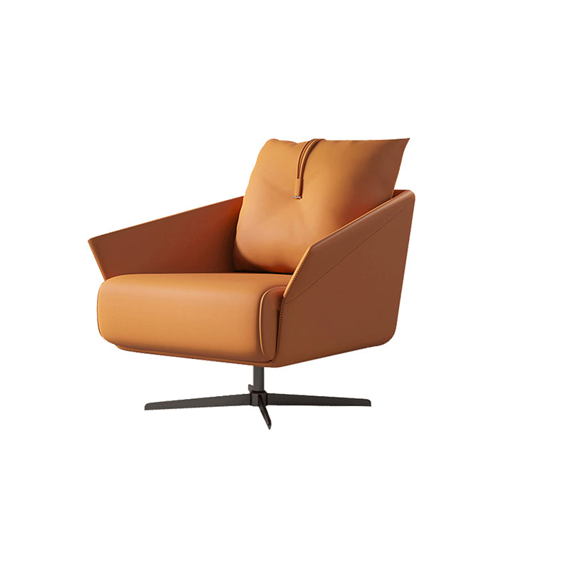 Solid Color Faux Leather Arms Included Swivel with Cushion Barrel Chair