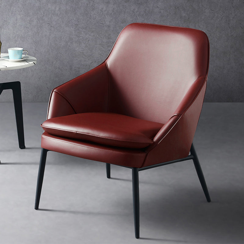 Solid Color Armchair Tight Back Leather Accent Chair with Four Legs