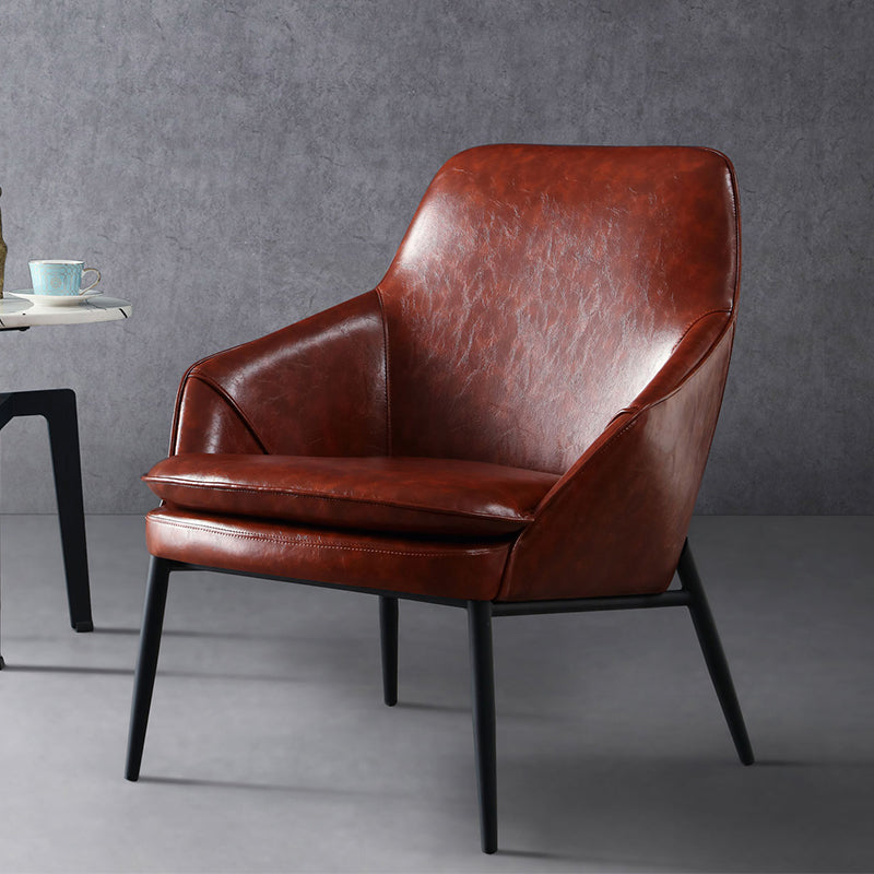 Solid Color Armchair Tight Back Leather Accent Chair with Four Legs