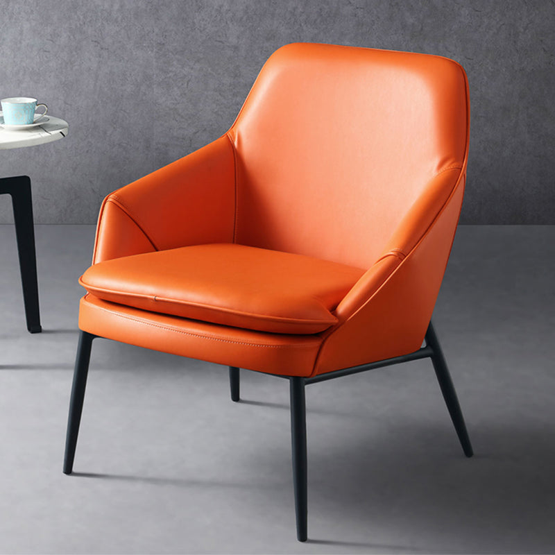 Solid Color Armchair Tight Back Leather Accent Chair with Four Legs