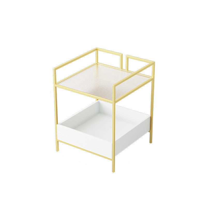 21.6" Tall Metal Frame End Table Glass Square Top Side Table with Shelf