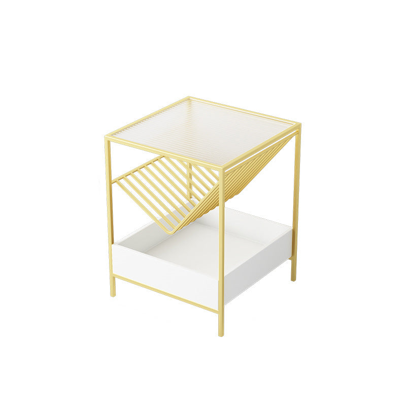 21.6" Tall Metal Frame End Table Glass Square Top Side Table with Shelf