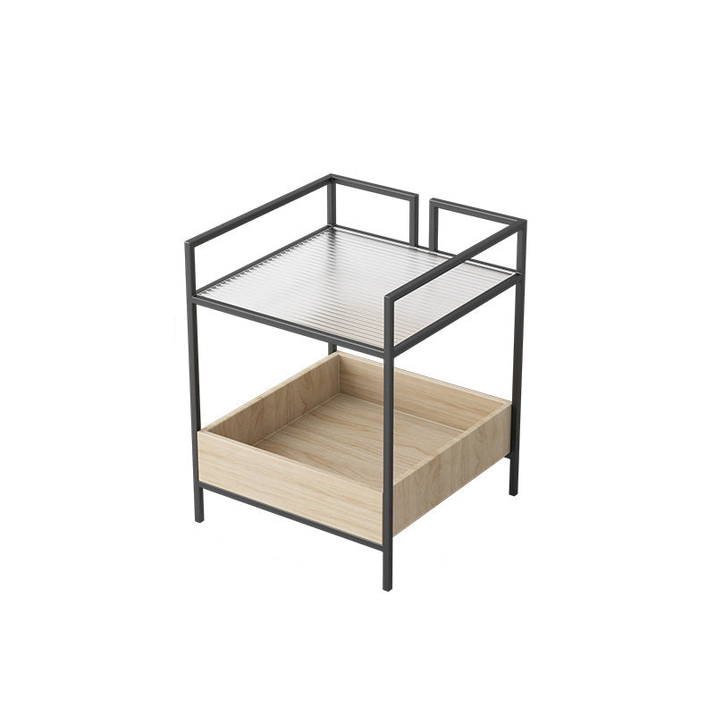 21.6" Tall Metal Frame End Table Glass Square Top Side Table with Shelf