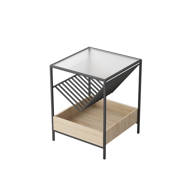 21.6" Tall Metal Frame End Table Glass Square Top Side Table with Shelf