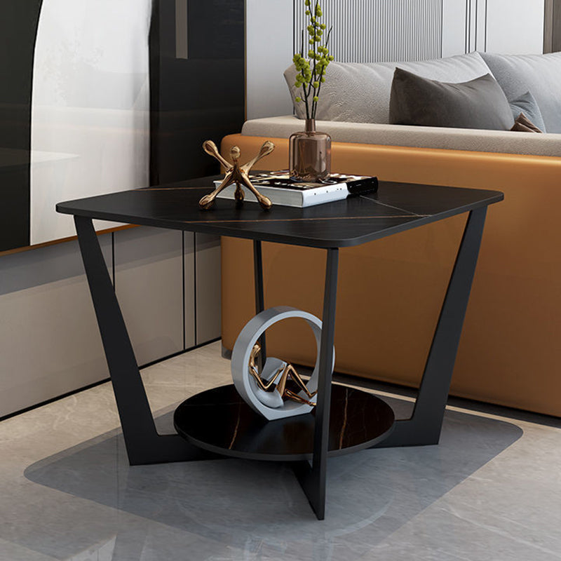 19.6" Tall Metal Cross Legs End Table Faux Marble Square Top Side Table with Shelf