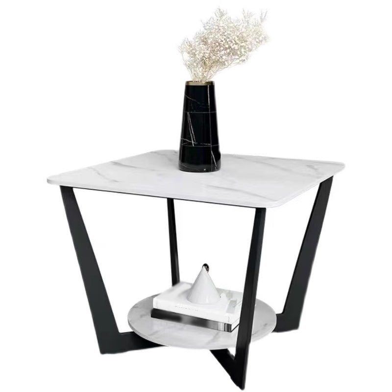 19.6" Tall Metal Cross Legs End Table Faux Marble Square Top Side Table with Shelf