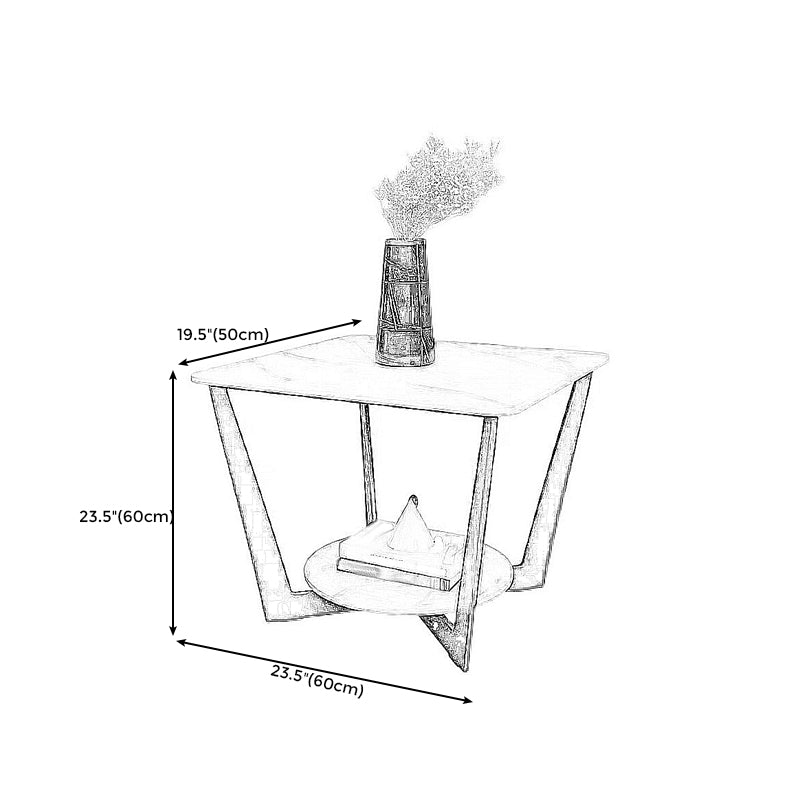 19.6" Tall Metal Cross Legs End Table Faux Marble Square Top Side Table with Shelf