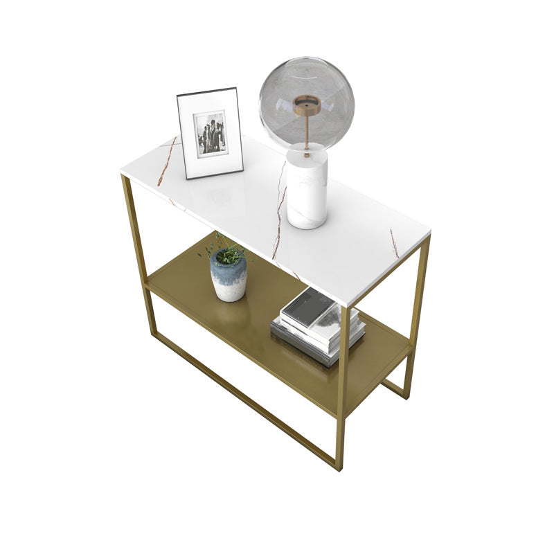 21.6" Tall Metal Frame End Table Faux Marble Rectangular Top Side Table with Shelf