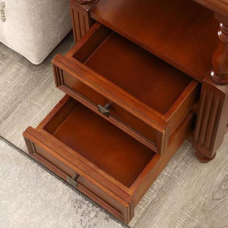 23.6"Tall Rustic Solid Oak Drawer End Table 4 Legs Rectangular Side Table