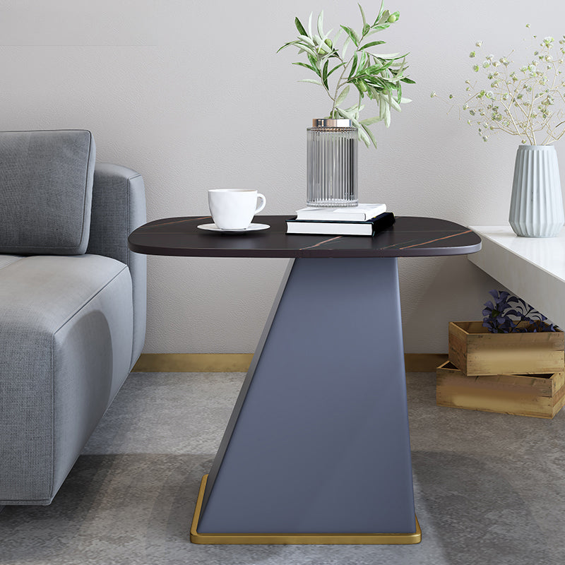 23.6" Tall Modern Iron Side Table Pedestal Rectangular Faux Marble Top End Table