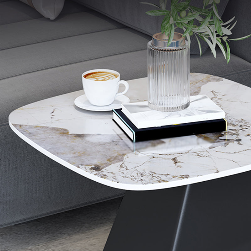 23.6" Tall Modern Iron Side Table Pedestal Rectangular Faux Marble Top End Table