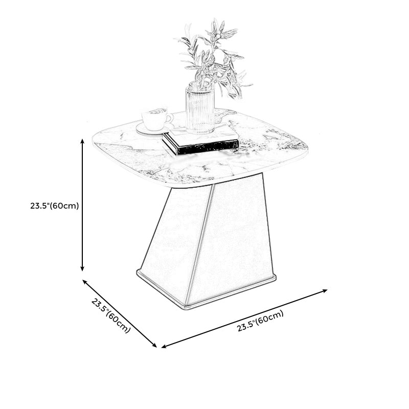 23.6" Tall Modern Iron Side Table Pedestal Rectangular Faux Marble Top End Table