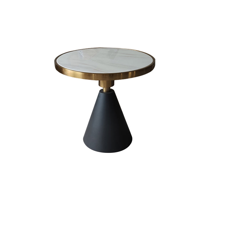 23.6"Tall Modern Mental Pedestal Side Table Marble Round Top End Table for Living Room