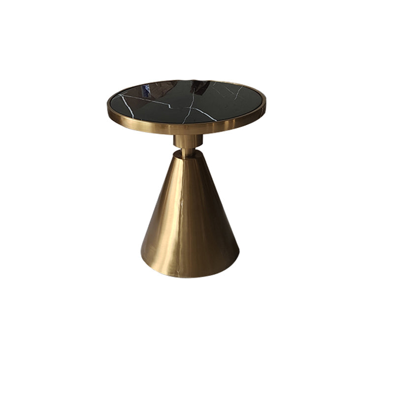 23.6"Tall Modern Mental Pedestal Side Table Marble Round Top End Table for Living Room