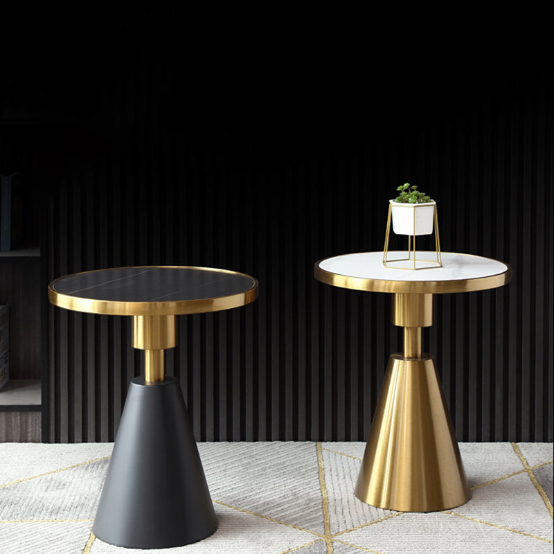 23.6"Tall Modern Mental Pedestal Side Table Marble Round Top End Table for Living Room