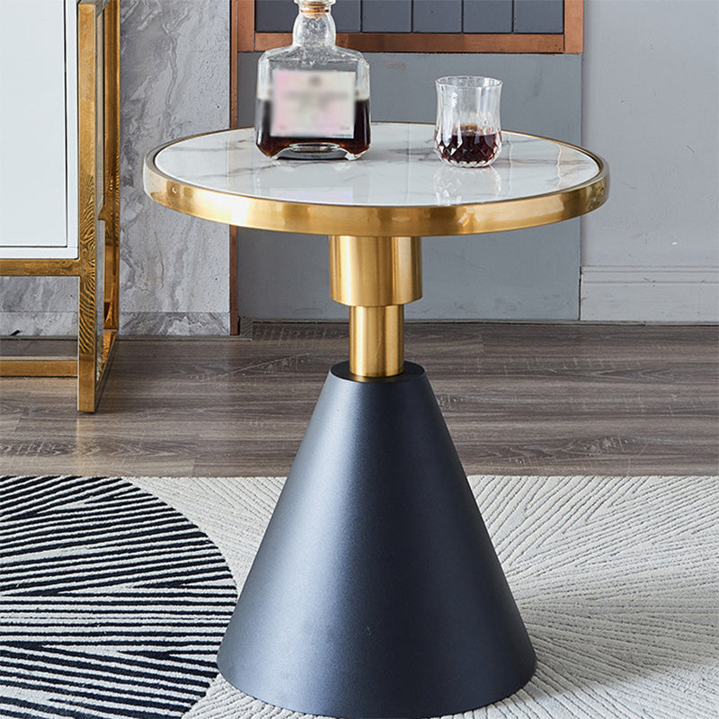 23.6"Tall Modern Mental Pedestal Side Table Marble Round Top End Table for Living Room