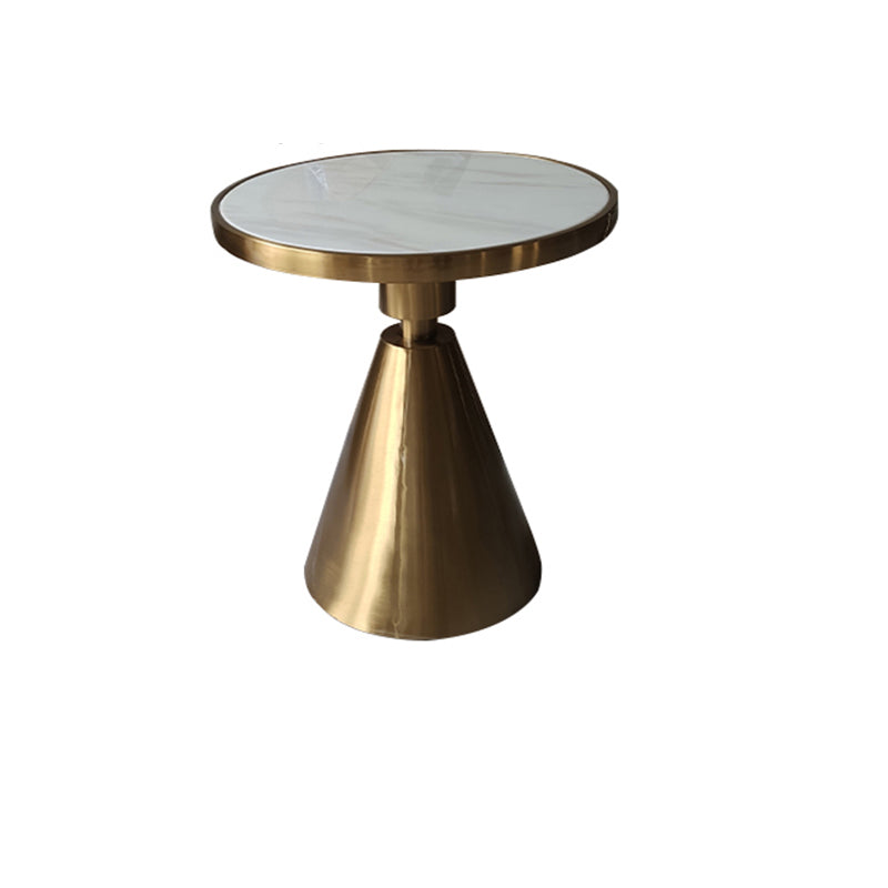 23.6"Tall Modern Mental Pedestal Side Table Marble Round Top End Table for Living Room