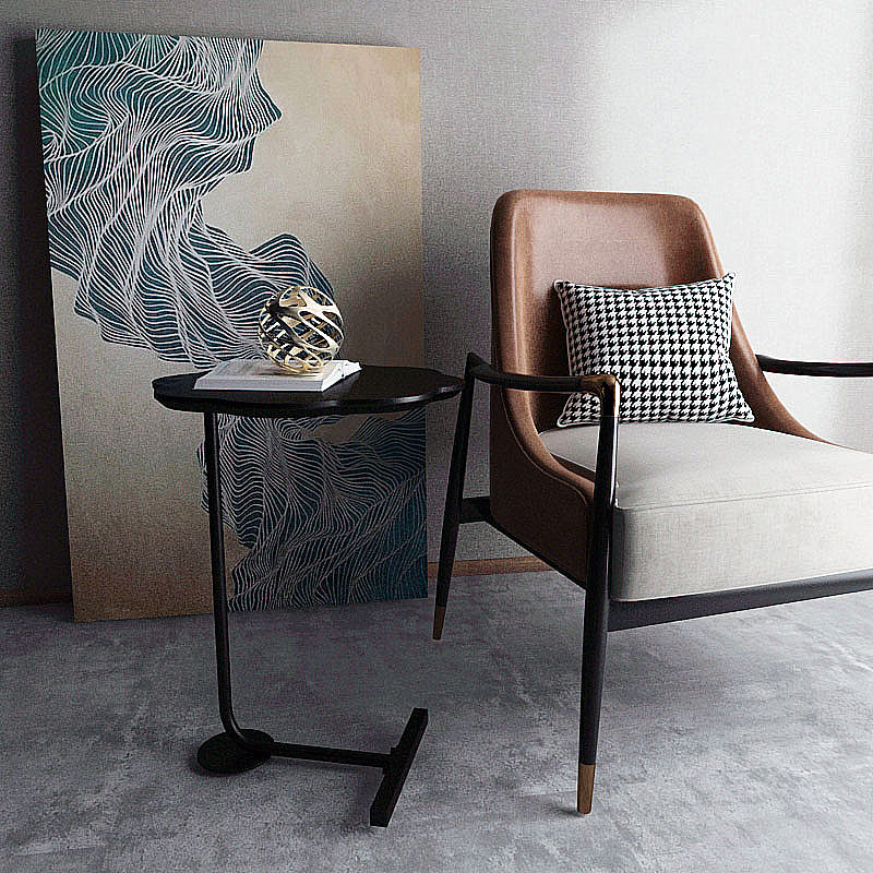24.4"Tall Mental Pedestal Side Table Black/white/grey Naturally Shaped Top End Table