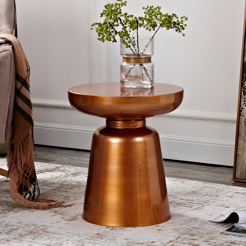 16.9" Tall Modern Mental Pedestal Side Table Solid Color Round Top End Table