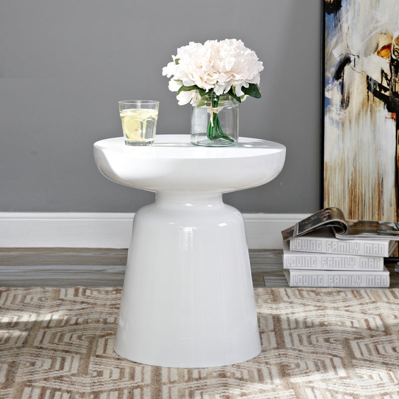16.9" Tall Modern Mental Pedestal Side Table Solid Color Round Top End Table