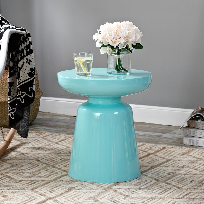 16.9" Tall Modern Mental Pedestal Side Table Solid Color Round Top End Table