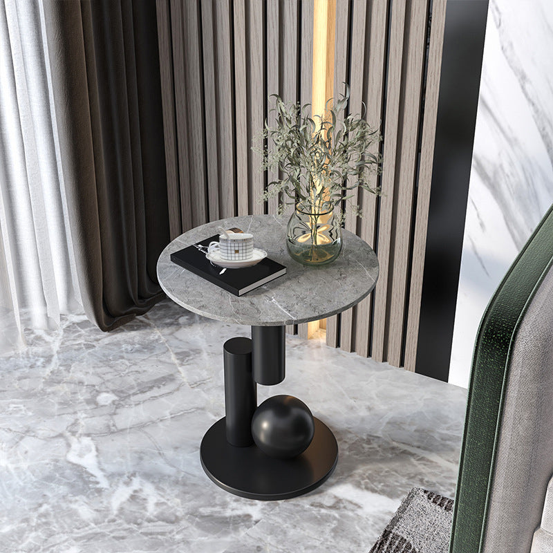 21.6"H Modern Single Pedestal Base Solid Color Metal Round End Table