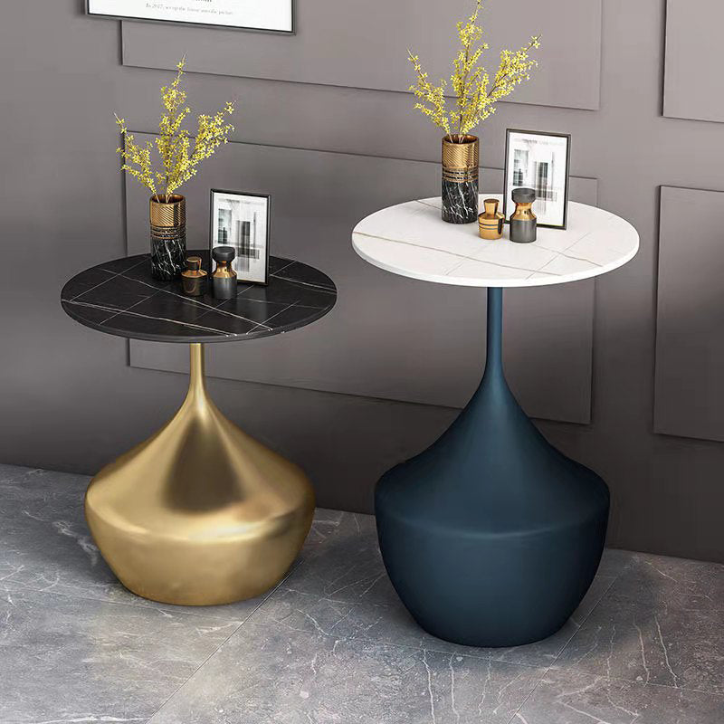 Modern Single Pedestal Base Solid Color Metal Round End Table